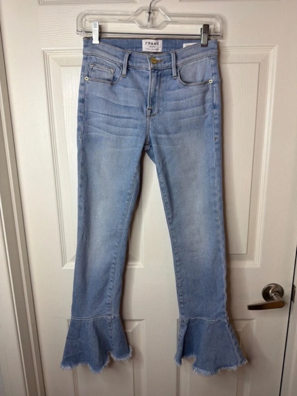 FRAME Le Skinny de Jeanne Ruffle Frayed Hem Jeans SIZE 25
